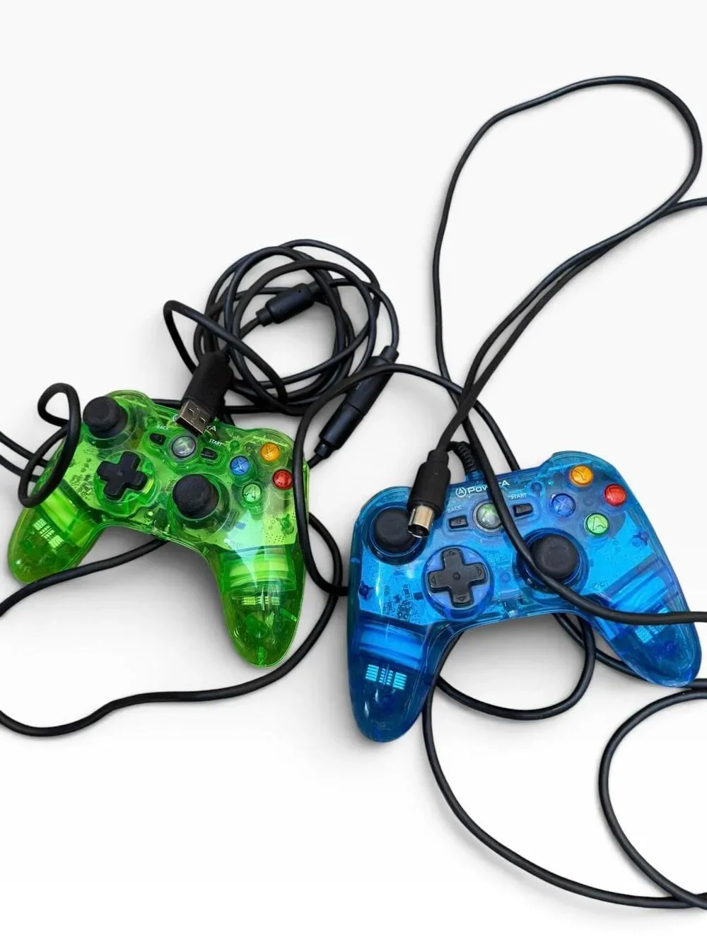 PowerA Mini Pro EX Xbox 360 Wired Controllers Transparent Green Blue Lot of 2